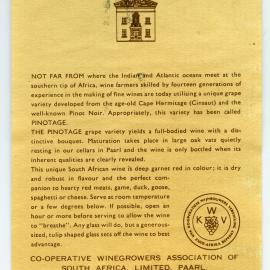 Co-Operative Winegrowers Association of South Africa Label [n.d.]