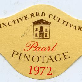 Distinctive Red Cultivar Wine Paarl Pinotage Label (1972)