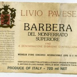 Livio Pavese Barbera Label [n.d.]