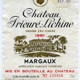 Margaux Chateau Prieure Lichine Label (1981)