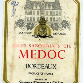 Jules Sabourin and Cie Medoc Bordeaux Label [n.d.]