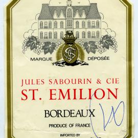 Jules Sabourin and Cie St. Emilion Bordeaux Label [n.d.]
