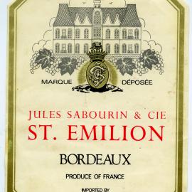 Jules Sabourin and Cie St. Emilion Bordeaux Label [n.d.]