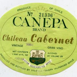 Canepa Brand Chilean Cabernet Label (1964)