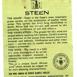 Co-Operative Winegrowers Association of South Africa Steen Label [n.d.]