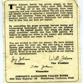 Johnson's Alexander Valley Wines Label [n.d.]