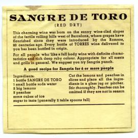 Torres Sangre De Toro Red Dry Label [n.d.]