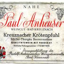 Paul Anheuser Kreuznacher Krotenpfuhl Label [n.d.]