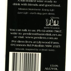 Per Diem Hunter Valley Merlot Label (2001)