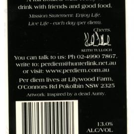 Per Diem Hunter Valley Merlot Label (2001)