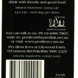Per Diem Hunter Valley Merlot Label (2001)