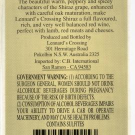 Lennard's Crossing Shiraz Label (2001)