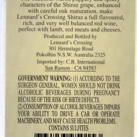 Lennard's Crossing Shiraz Label (2001)