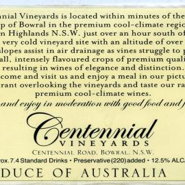 Centennial Vineyards Label [n.d.]
