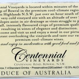 Centennial Vineyards Label [n.d.]