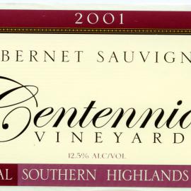 Centennial Vineyards Cabernet Sauvignon Label (2001)