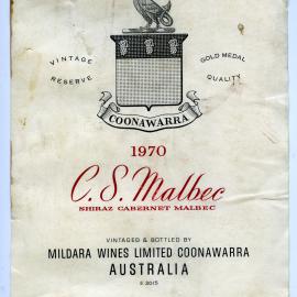 Mildara C. S. Malbec Label (1970)