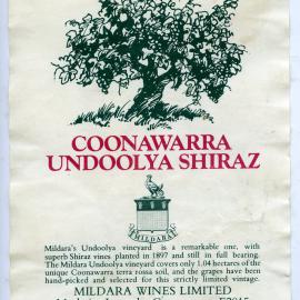 Mildara Undoolya Shiraz Label (1975)