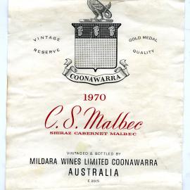 Mildara C.S. Malbec Label (1970)