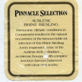 Pinnacle Selection Auslese Rhine Riesling Label [n.d.]