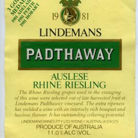 Lindemans Rhine Riesling Label (1981)