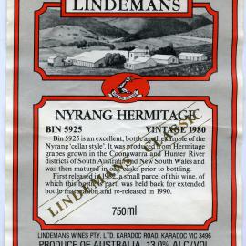 Lindemans Nyrang Hermitage Label (1980)