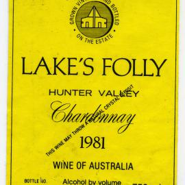 Lake's Folly Chardonnay Label (1981)