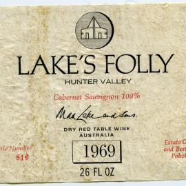 Lake's Folly Cabernet Sauvignon Label (1969)