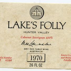 Lake's Folly Cabernet Sauvignon Label (1970)