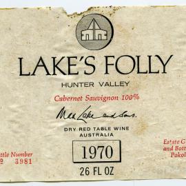 Lake's Folly Cabernet Sauvignon Label (1970)