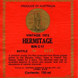 Chateau Rosevale Hermitage Label (1972)