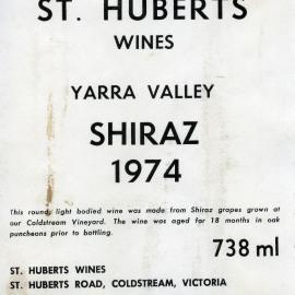 St. Huberts Shiraz Label (1974)