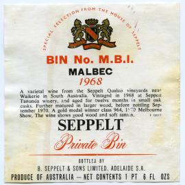 Seppelt Vineyards Label (1968)