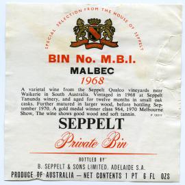 Seppelt Vineyards Label (1968)