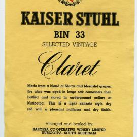Kaiser Stuhl Wines Label [n.d.]