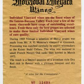Kaiser Stuhl Wines Label (1969)