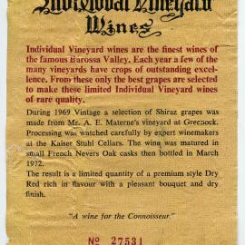 Kaiser Stuhl Wines Label (1967)