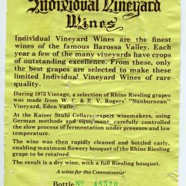 Kaiser Stuhl Wines Label (1973)