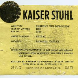 Kaiser Stuhl Wines Label (1968)