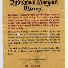 Kaiser Stuhl Wines Label (1969)