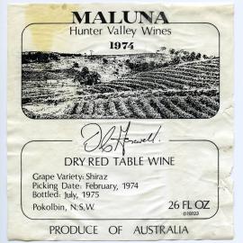 Maluna Hunter Valley Wines Label (1974)