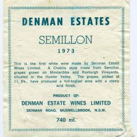 Denman Estate Wines  Label  (1973)