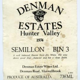 Denman Estate Wines  Label  (1974)