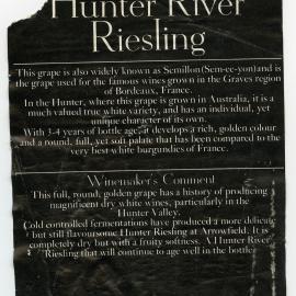 Hunter River Riesling Arrowfield Label [n.d.]