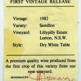Lillypilly Estate Leeton N.S.W. Label (1982)