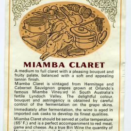 Miamba Vineyard Label [n.d.]