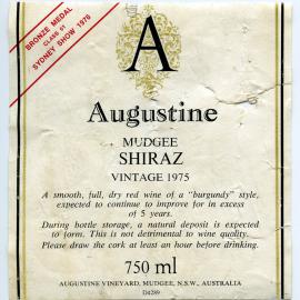 Augustine Vineyard Mudgee Label (1975)