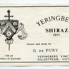 Yeringberg Vineyard Coldstream Victoria Label (1977)