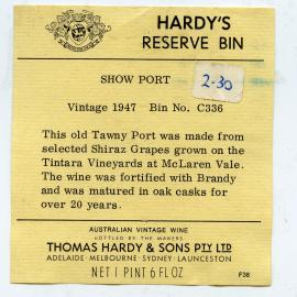 Thomas Hardy and Sons Pty. Ltd. Label (1947)
