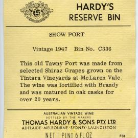 Thomas Hardy and Sons Pty. Ltd. Label (1947)